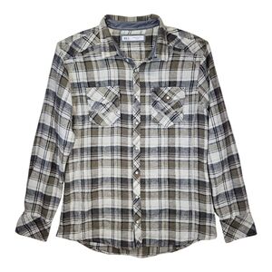 BKE Pearl Snap Green Plaid Western Flannel Long Sleeve Shirt Size L